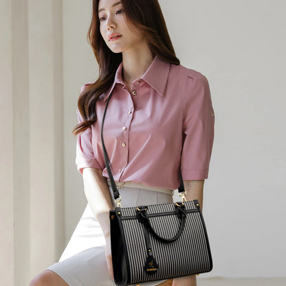 Vertical stripes Luxury Handbags for Women Ladies Leather Shoulder Top-Handle Crossbody Bag Large Capacity Shopper Casual Tote