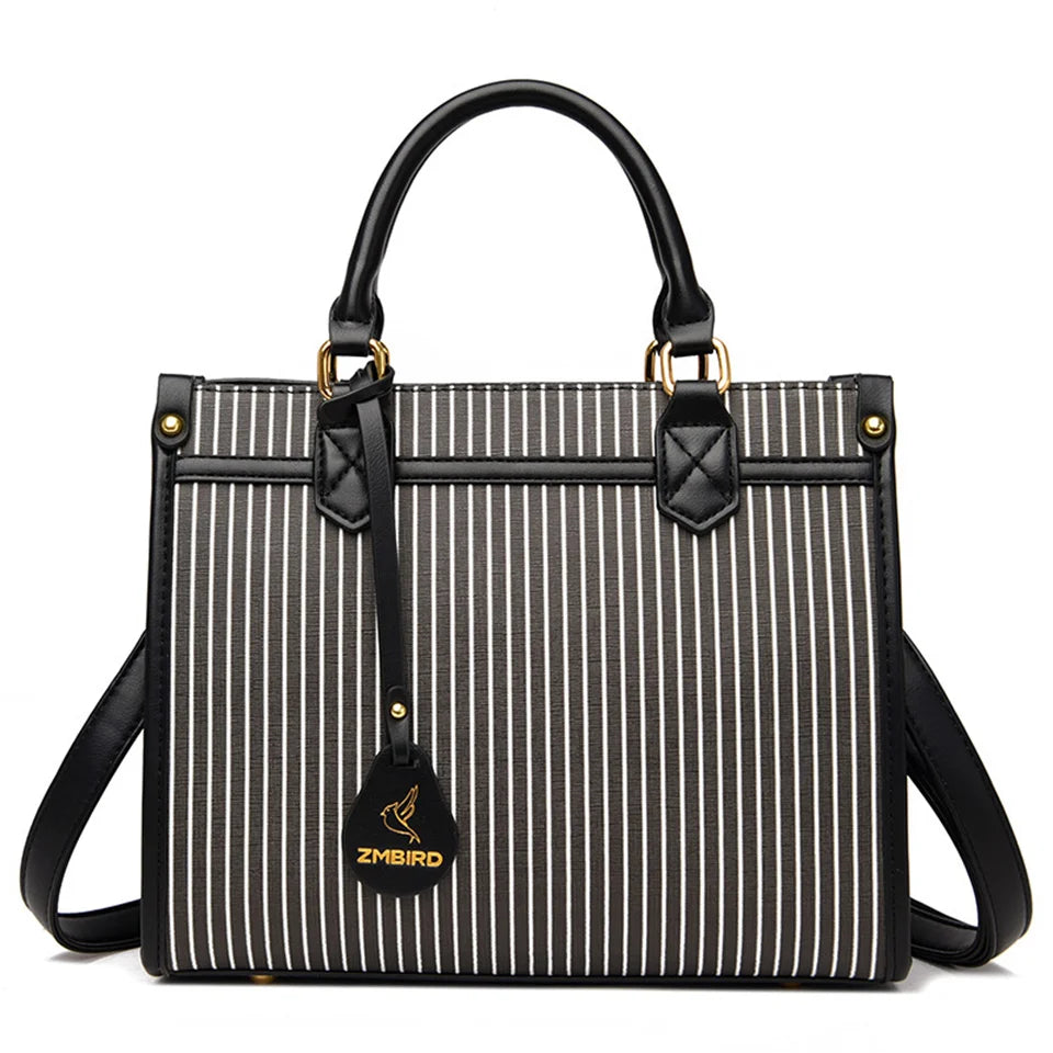 Vertical stripes Luxury Handbags for Women Ladies Leather Shoulder Top-Handle Crossbody Bag Large Capacity Shopper Casual Tote