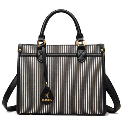 Vertical stripes Luxury Handbags for Women Ladies Leather Shoulder Top-Handle Crossbody Bag Large Capacity Shopper Casual Tote