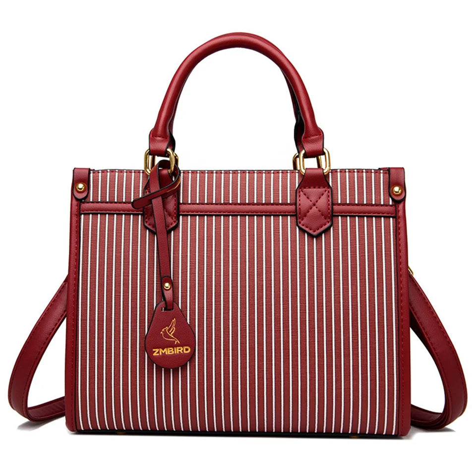 Vertical stripes Luxury Handbags for Women Ladies Leather Shoulder Top-Handle Crossbody Bag Large Capacity Shopper Casual Tote