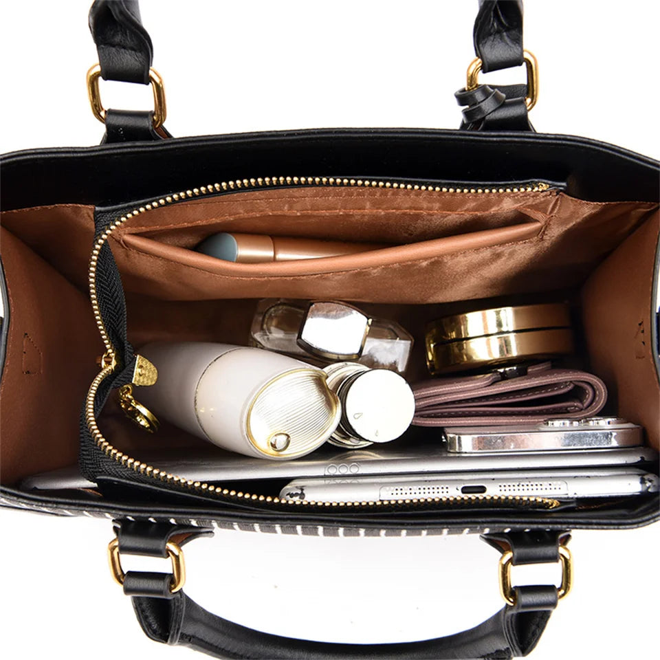 Vertical stripes Luxury Handbags for Women Ladies Leather Shoulder Top-Handle Crossbody Bag Large Capacity Shopper Casual Tote