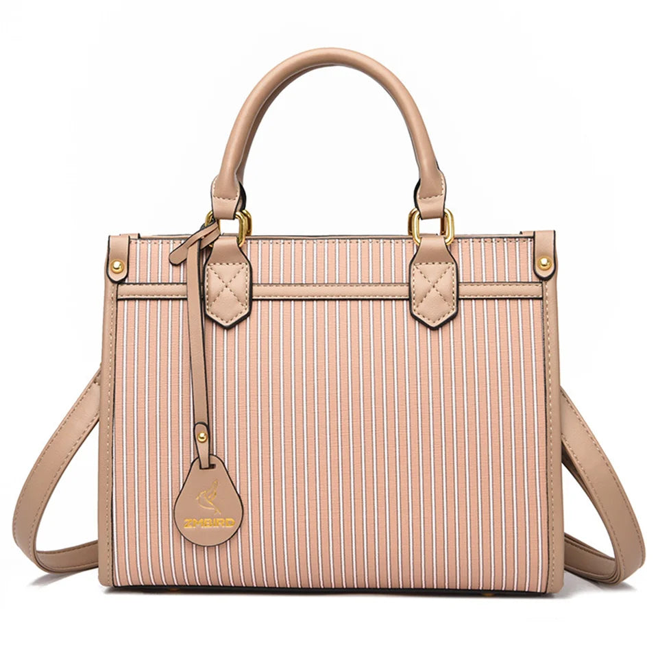 Vertical stripes Luxury Handbags for Women Ladies Leather Shoulder Top-Handle Crossbody Bag Large Capacity Shopper Casual Tote