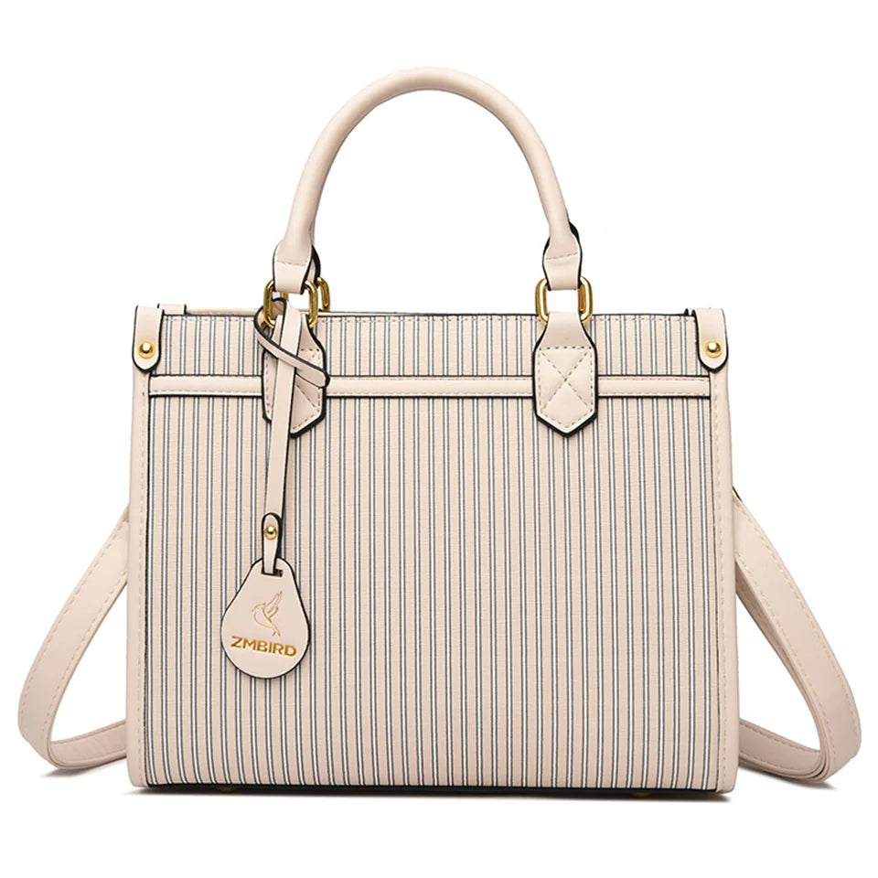 Vertical stripes Luxury Handbags for Women Ladies Leather Shoulder Top-Handle Crossbody Bag Large Capacity Shopper Casual Tote