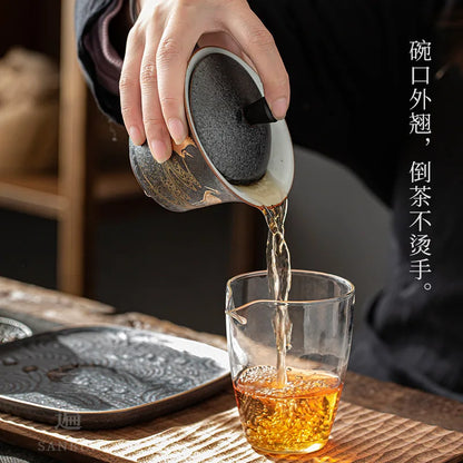 View Silver Spot Glaze Porcelain Gaiwan Large Three-Piece Tea Bowl Household Tea Maker Tea Cup Kung Fu Tea Set