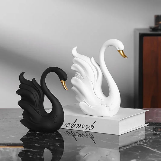 Vilead Pair of Resin Swan Sculptures in Black and White Modern Couple Statue Decoration Objects Table Centerpieces Wedding Gift