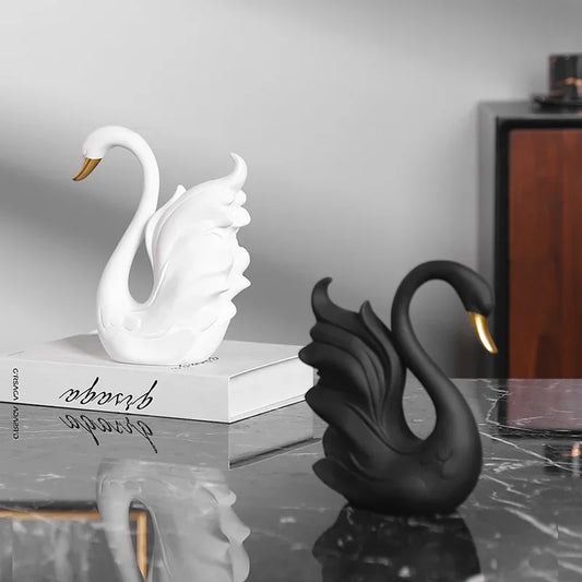 Vilead Pair of Resin Swan Sculptures in Black and White Modern Couple Statue Decoration Objects Table Centerpieces Wedding Gift