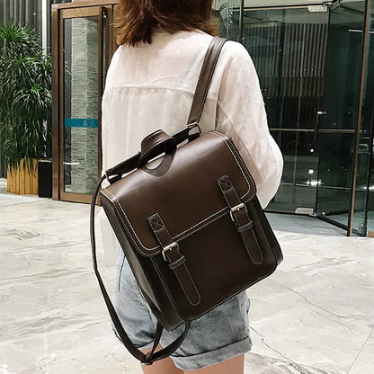 Vintage Backpack Female PU Leather Bag Women's Backpack Fashion School Bag for Girls High Quality Leisure Shoulder Bags
