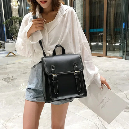 Vintage Backpack Female PU Leather Bag Women's Backpack Fashion School Bag for Girls High Quality Leisure Shoulder Bags
