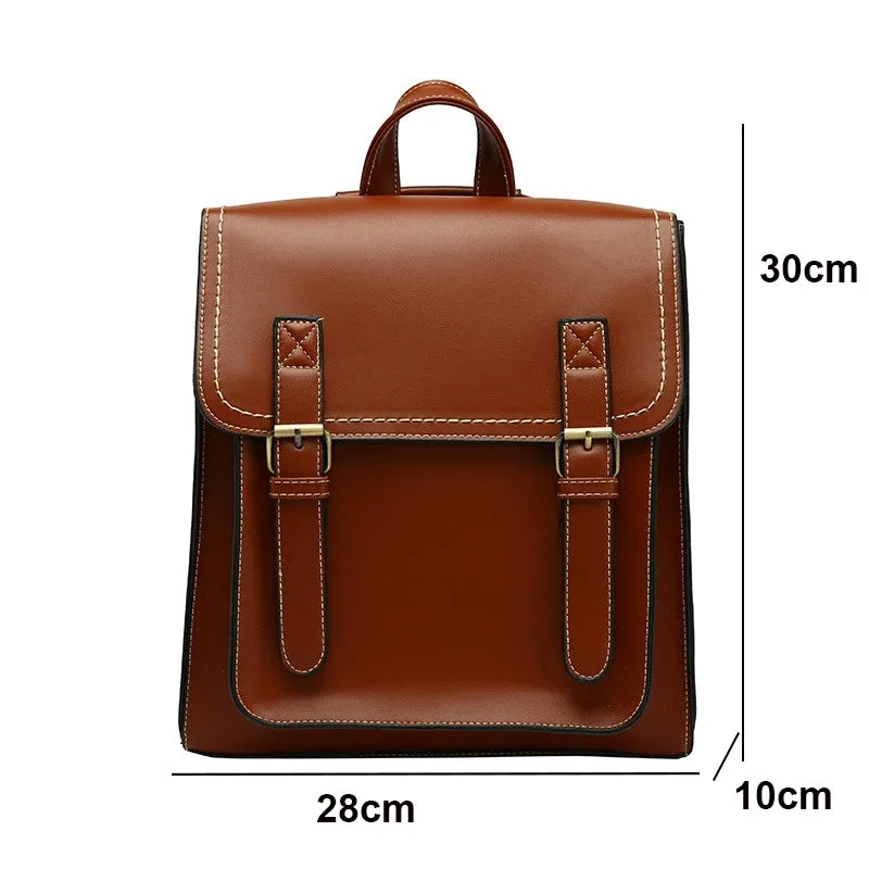 Vintage Backpack Female PU Leather Bag Women's Backpack Fashion School Bag for Girls High Quality Leisure Shoulder Bags