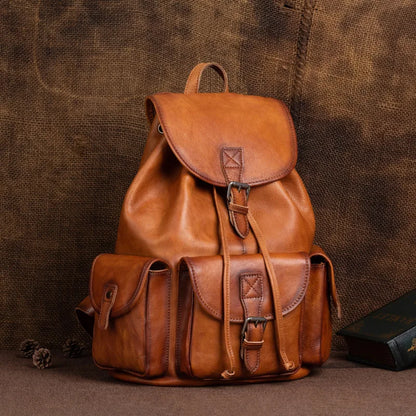 Vintage Backpack For Men Genuine Leather Casual Business Large Capacity Portable Travel Bags High Quality Luxury Bolsas Mujer