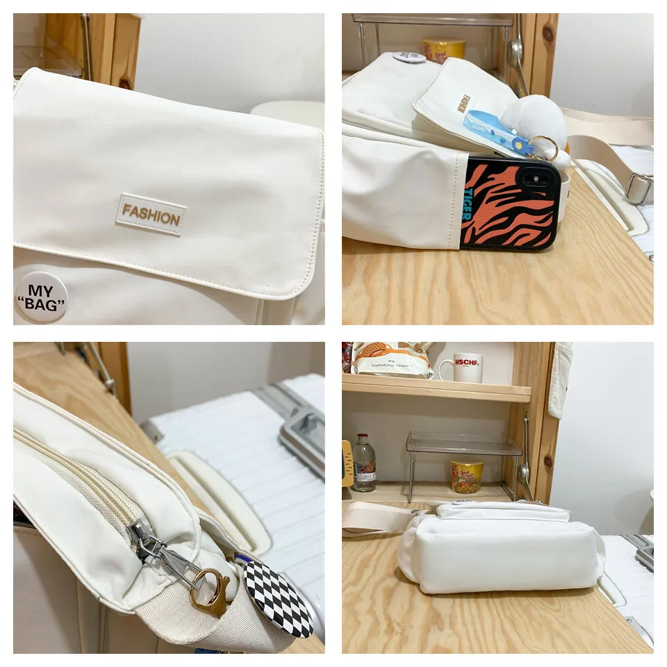 Vintage Canvas Messenger Bag Student Commute Tote Bag Women's Leisure Canvas Shoulder Bags Simplicity Large-Capacity Nylon Bag