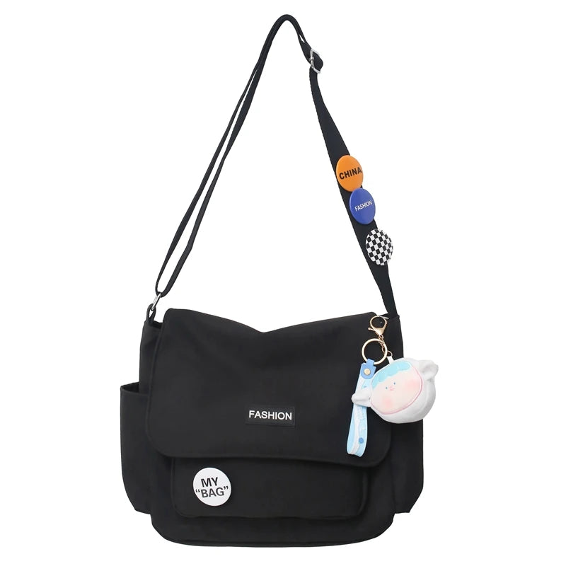 Vintage Canvas Messenger Bag Student Commute Tote Bag Women's Leisure Canvas Shoulder Bags Simplicity Large-Capacity Nylon Bag