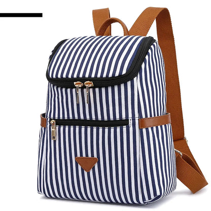 Vintage Canvas Stripe Women Backpack Fashion Travel Bag College Students Girl Schoolbag Daily Life Mommy Bags
