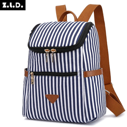Vintage Canvas Stripe Women Backpack Fashion Travel Bag College Students Girl Schoolbag Daily Life Mommy Bags