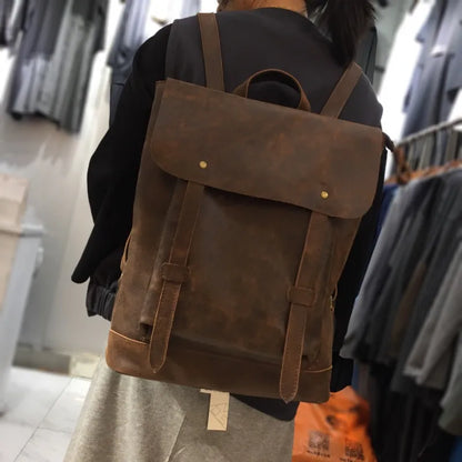 Vintage Casual Large Capacity Travel Backpacks High Quality Genuine Leather Laptop Backpack Commuter Parctical Bolsas Mochila