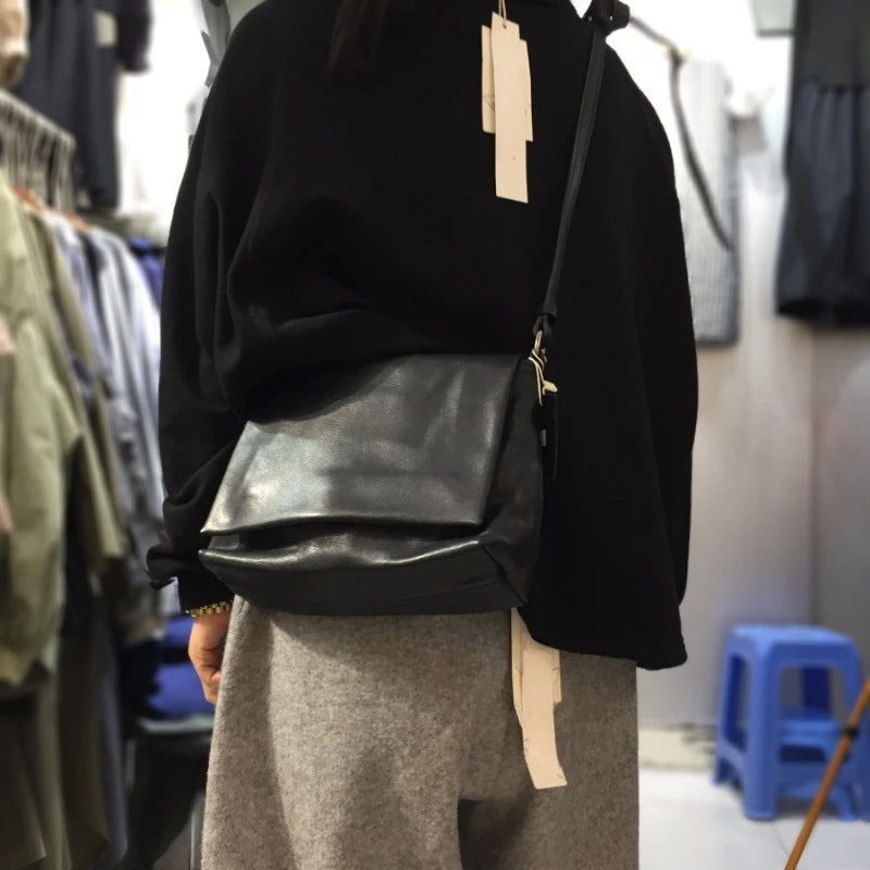 Vintage Cow Leather Black Bags for Women 2024 Autumn New Fashion Female Luxury Handbags Y2k Grunge Shoulder Crossbody Bag