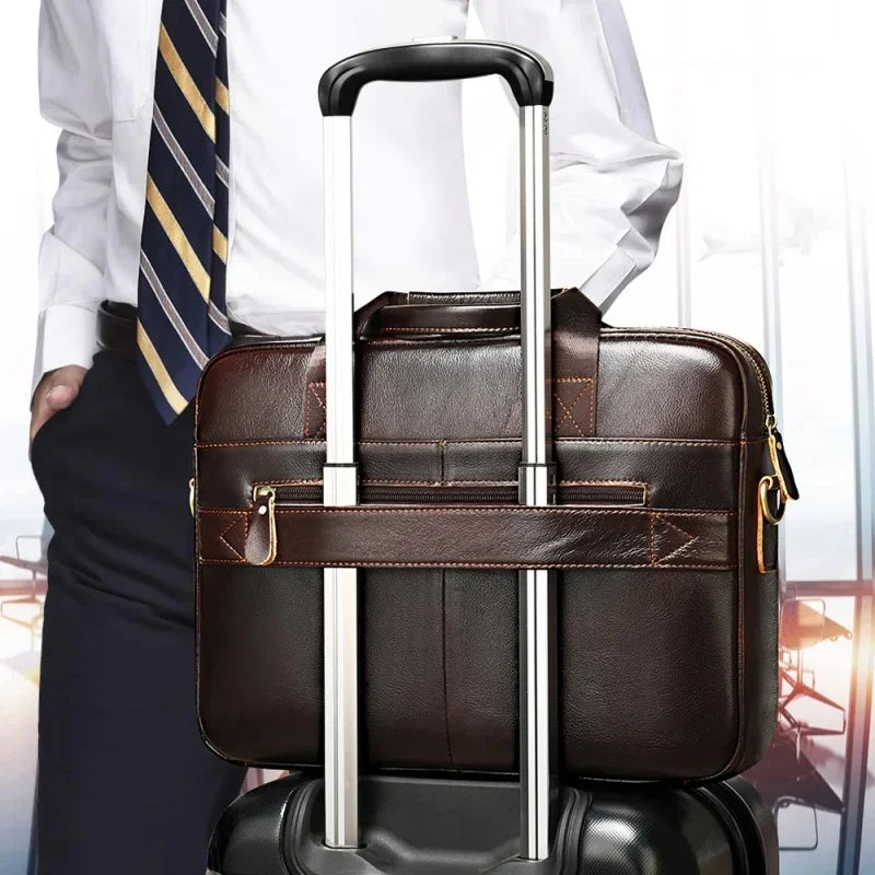 Vintage Cowhide Men Briefcase Business Handbag Genuine Leather Laptop Casual Messenger Bag For Male