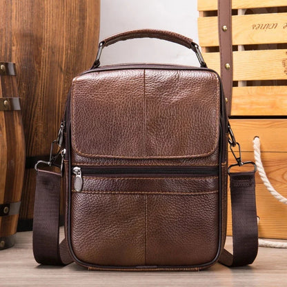 Vintage Cowhide Men's Shoulder Messenger Genuine Leather Vertical Crossbody Business File Bag Casual Man Handbag