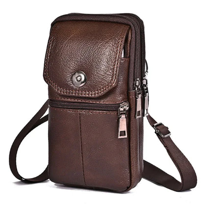 Vintage Cowhide Men's Waist Genuine Leather Belt Pouch Multifunction Fanny Pack Mobile Phone Fashion Shoulder Bag