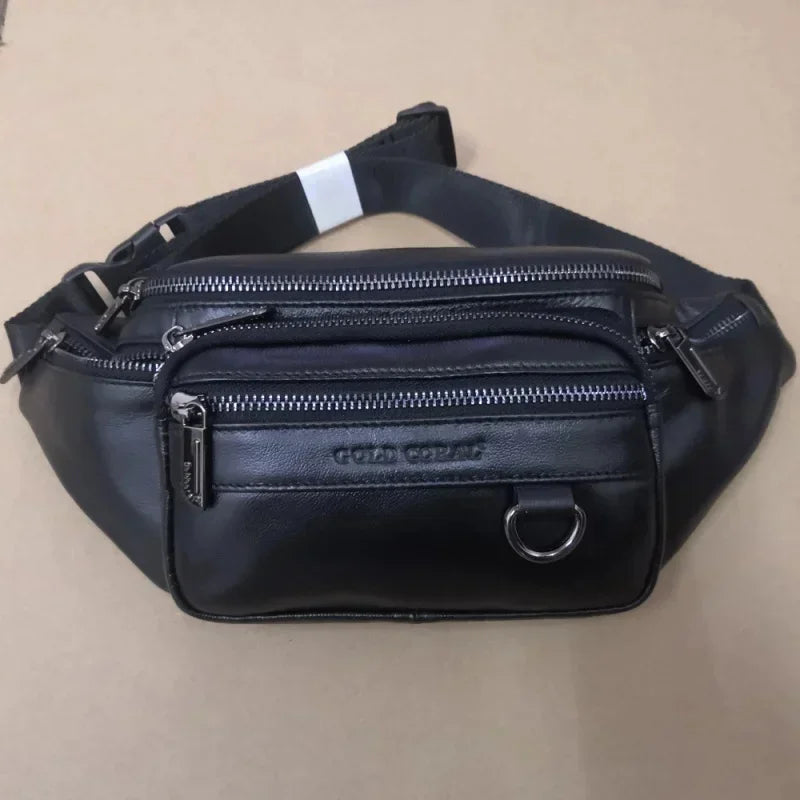 Vintage Cowhide Men's Waist Genuine Leather Chest Large Capacity Fanny Pack Fashion Male Shoulder Crossbody Bag