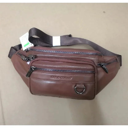 Vintage Cowhide Men's Waist Genuine Leather Chest Large Capacity Fanny Pack Fashion Male Shoulder Crossbody Bag