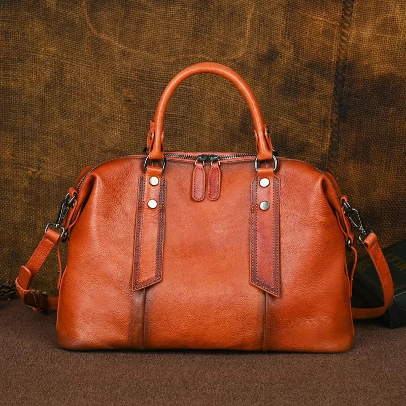 Vintage Cowhide Women's Handbag Luxury Genuine Leather Shoulder Messenger Large Capacity Female CrossBody Bag