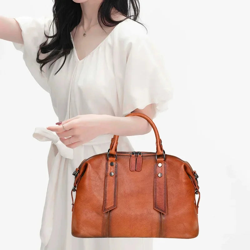 Vintage Cowhide Women's Handbag Luxury Genuine Leather Shoulder Messenger Large Capacity Female CrossBody Bag