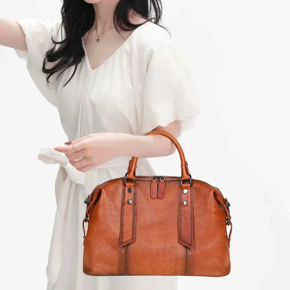 Vintage Cowhide Women's Handbag Luxury Genuine Leather Shoulder Messenger Large Capacity Female CrossBody Bag