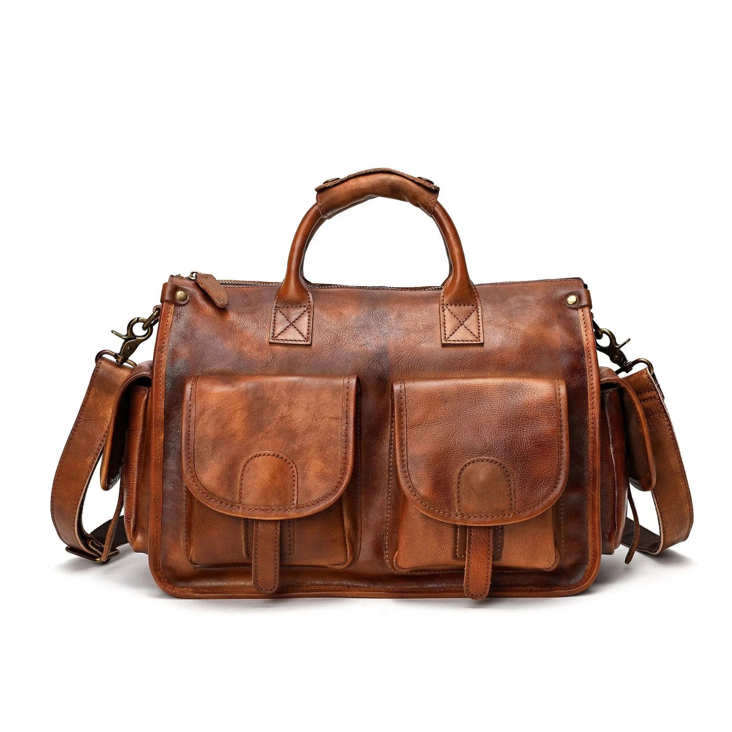 Vintage Crazy Horse Genuine Leather Man Handbag Briefcase Large Capacity Men Shoulder Casual Business Messenger Bag