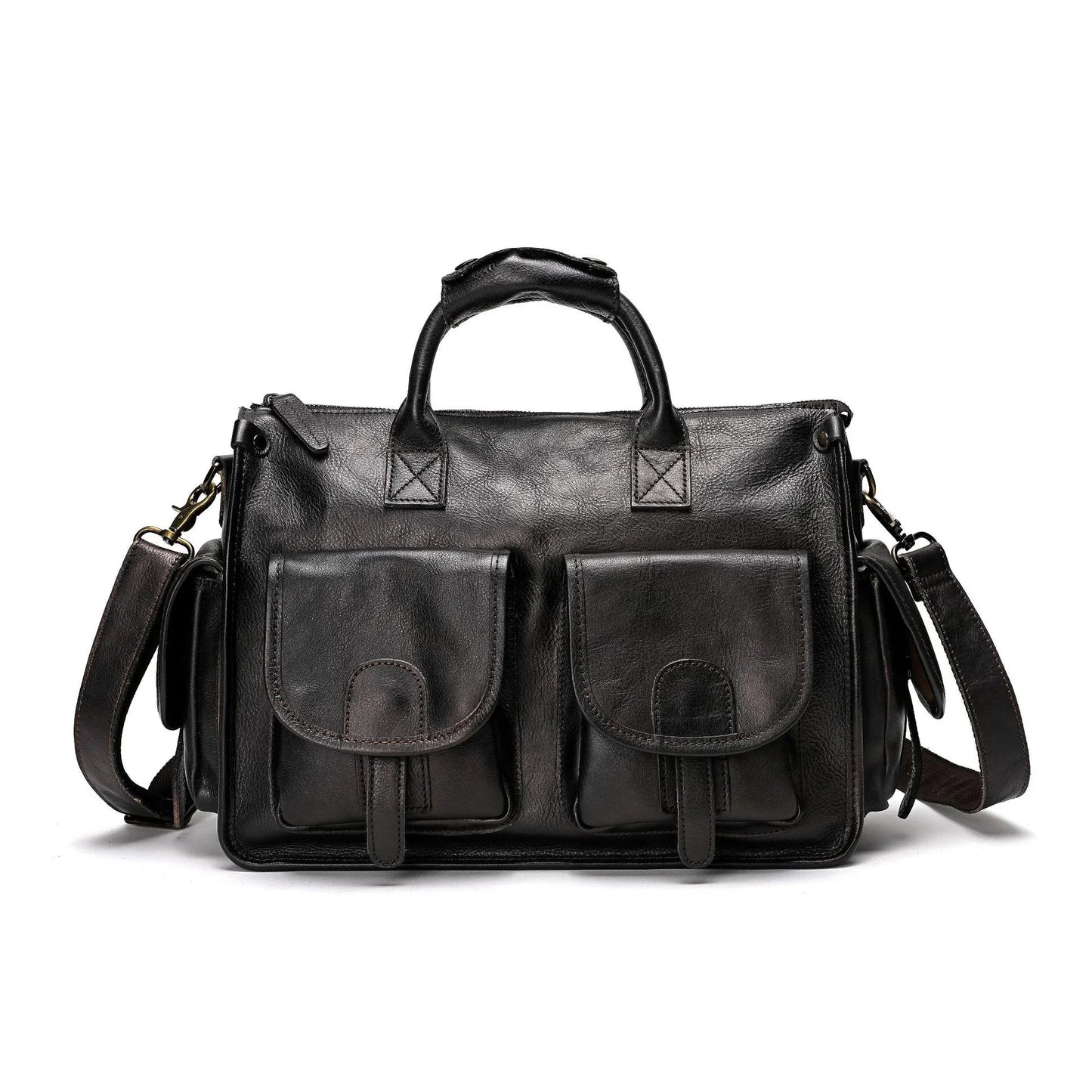 Vintage Crazy Horse Genuine Leather Man Handbag Briefcase Large Capacity Men Shoulder Casual Business Messenger Bag