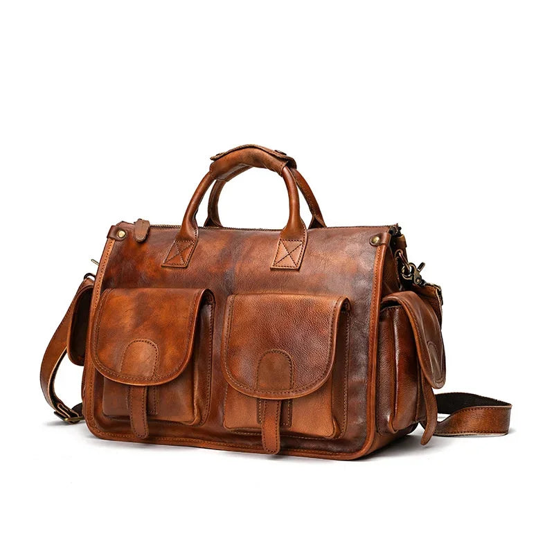 Vintage Crazy Horse Genuine Leather Man Handbag Briefcase Large Capacity Men Shoulder Casual Business Messenger Bag