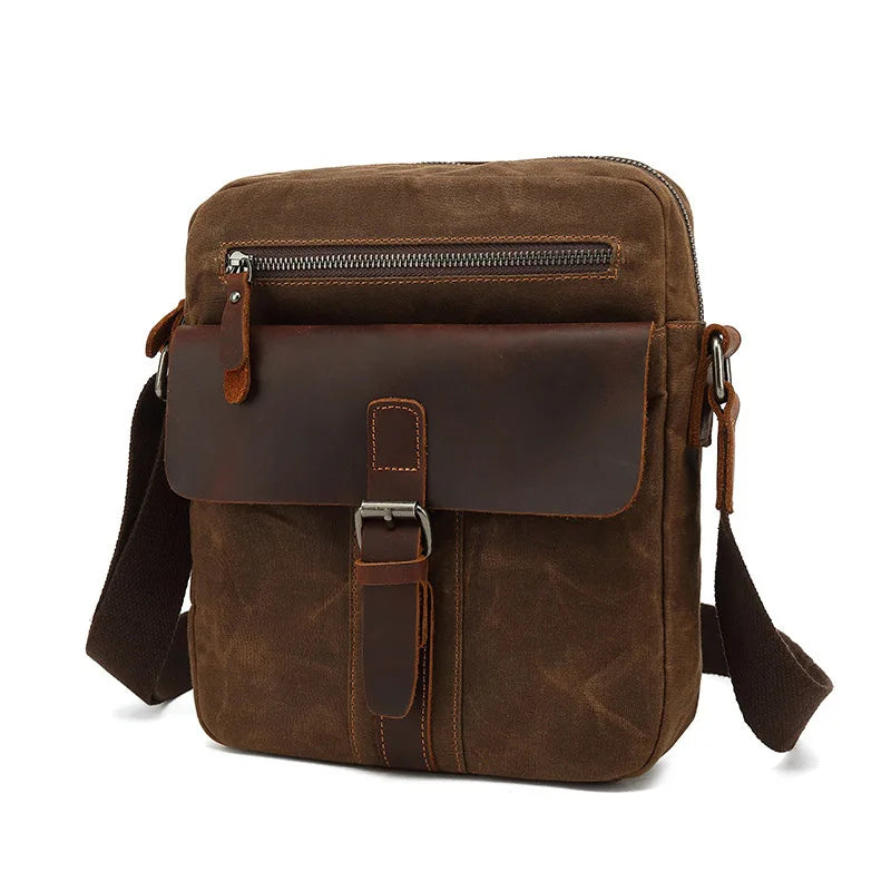 Vintage Crazy Horse Leather Canvas Messenger Bags for men Laptop Briefcase Crossbody Satchel Bag