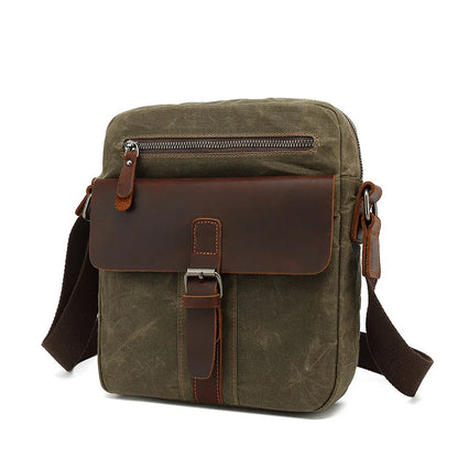 Vintage Crazy Horse Leather Canvas Messenger Bags for men Laptop Briefcase Crossbody Satchel Bag
