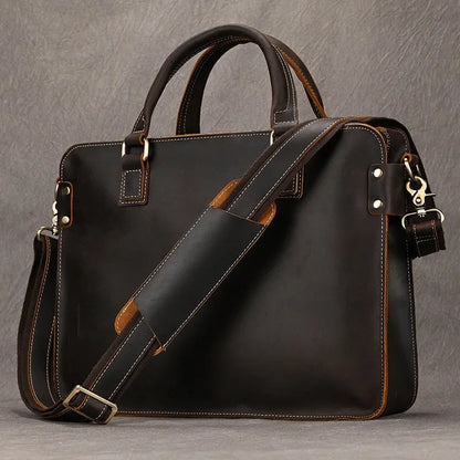 Vintage Crazy Horse Leather Men's Briefcase Business Handbag Large Capacity Male Shoulder Messenger Fashion 14 "Laptop Bag B
