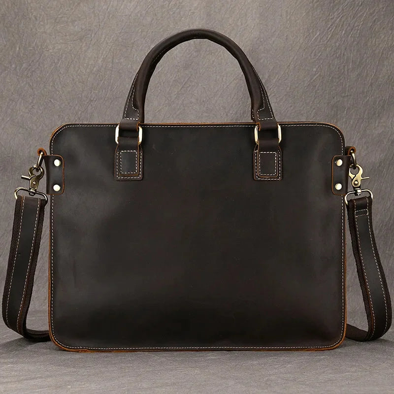 Vintage Crazy Horse Leather Men's Briefcase Business Handbag Large Capacity Male Shoulder Messenger Fashion 14 "Laptop Bag B