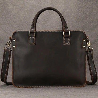Vintage Crazy Horse Leather Men's Briefcase Business Handbag Large Capacity Male Shoulder Messenger Fashion 14 "Laptop Bag B