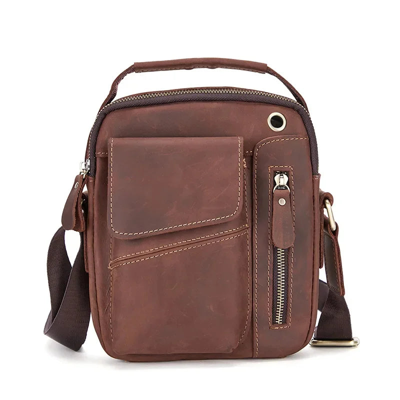 Vintage Crazy Horse Men's Crossbody s Genuine Leather Male Shoulder Messenger Business Small Hand Tote Bag