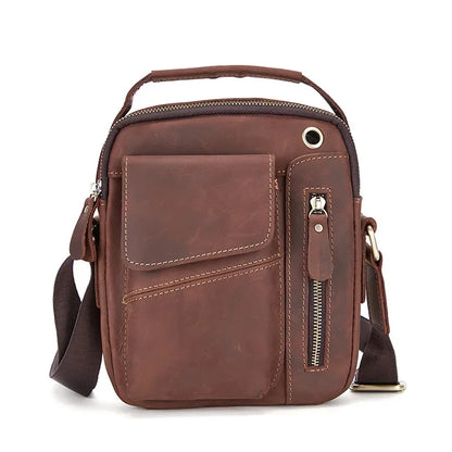 Vintage Crazy Horse Men's Crossbody s Genuine Leather Male Shoulder Messenger Business Small Hand Tote Bag