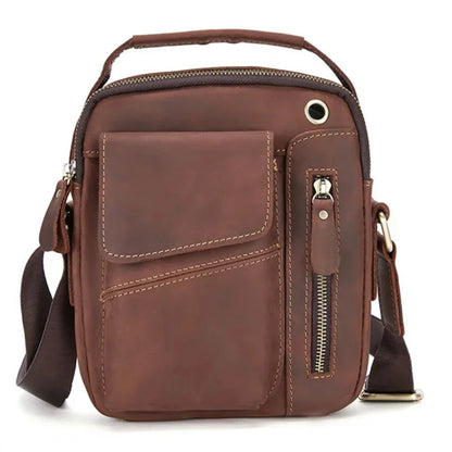 Vintage Crazy Horse Men's Crossbody s Genuine Leather Male Shoulder Messenger Business Small Hand Tote Bag