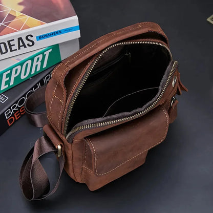 Vintage Crazy Horse Men's Crossbody s Genuine Leather Male Shoulder Messenger Business Small Hand Tote Bag
