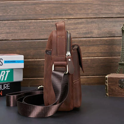 Vintage Crazy Horse Men's Crossbody s Genuine Leather Male Shoulder Messenger Business Small Hand Tote Bag