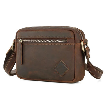 Vintage Crazy Horse Men's Shoulder Genuine Leather Casual Male Messenger Fashion Crossbody Bag