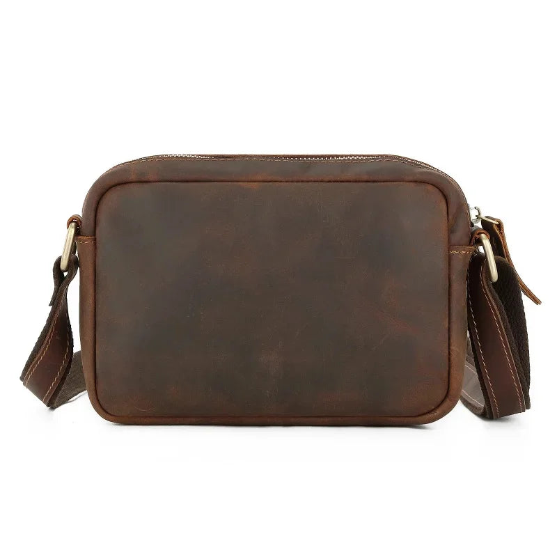 Vintage Crazy Horse Men's Shoulder Genuine Leather Casual Male Messenger Fashion Crossbody Bag