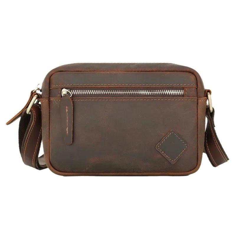Vintage Crazy Horse Men's Shoulder Genuine Leather Casual Male Messenger Fashion Crossbody Bag