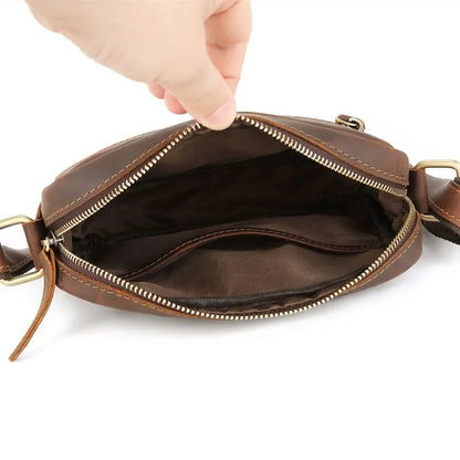 Vintage Crazy Horse Men's Shoulder Genuine Leather Casual Male Messenger Fashion Crossbody Bag