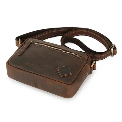 Vintage Crazy Horse Men's Shoulder Genuine Leather Casual Male Messenger Fashion Crossbody Bag
