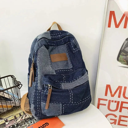 Vintage Denim Women's Large Capacity School Bag For Girls Fashion Casual Female Travel Backpack