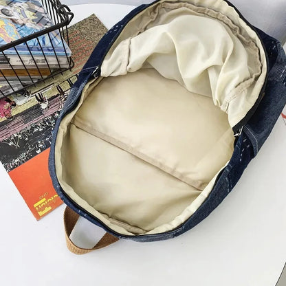 Vintage Denim Women's Large Capacity School Bag For Girls Fashion Casual Female Travel Backpack