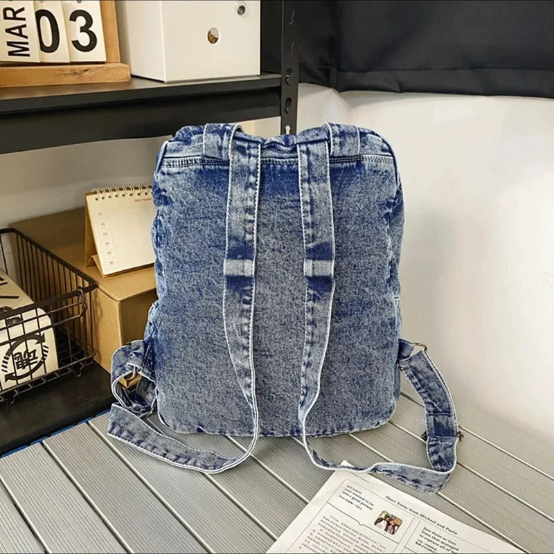 Vintage Denim Women's Large Capacity Student School Bags For Girls Casual Ladies Travel Backpack