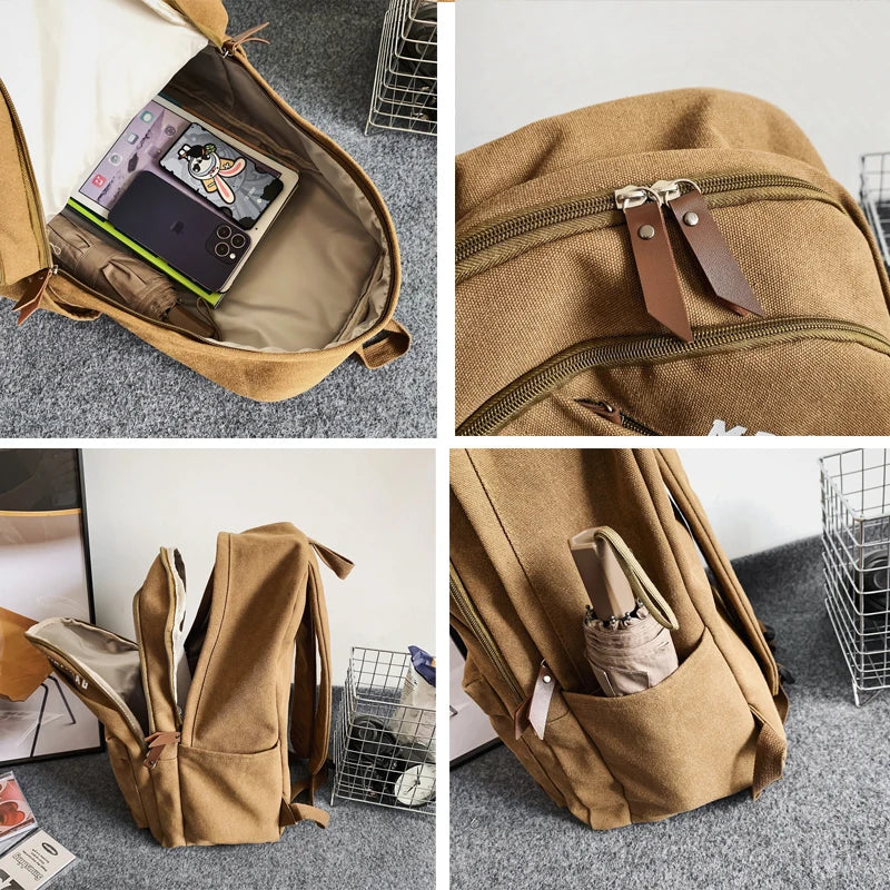 Vintage Design Durable Canvas Women Man Backpack Schoolbag for Teenage Girl Boys Student School Bags Rucksack